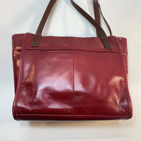 Hobo Red Leather Brown Straps Shoulder Bag Purse Tote Zip Closure - Picture 3 of 16